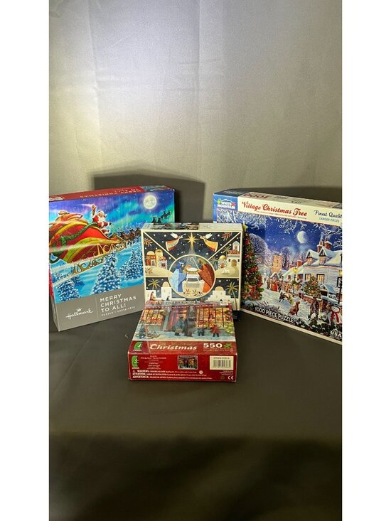 Hallmark, Ceaco Other - Christmas Puzzle Lot 4 Items Village Tree Nativity & Santa